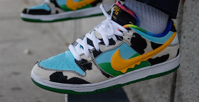 Side view of the Nike Chunky Dunky shoes being worn by a person